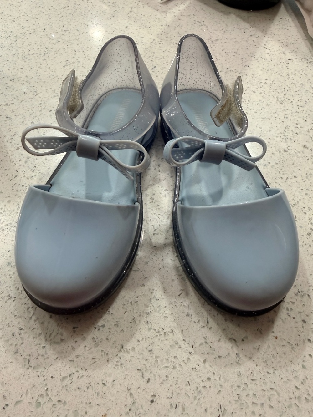 Mini Melissa Blue Sparkle Jelly Shoes - Closed Toe bow - Girls Size 10